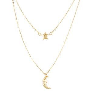 14K Yellow Gold Moon & Star Layered Necklace